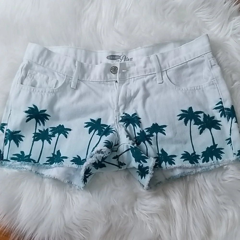 0ld Navy Diva 3 cut-off Blue Palm jeans shorts
